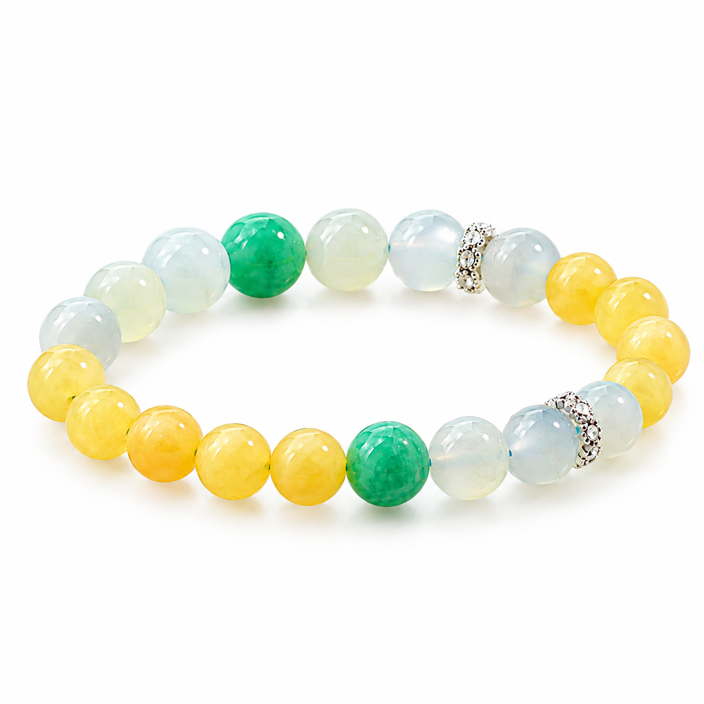 Natural Moonstone, Yellow Jade & Amazonite Gemstone Bracelet
