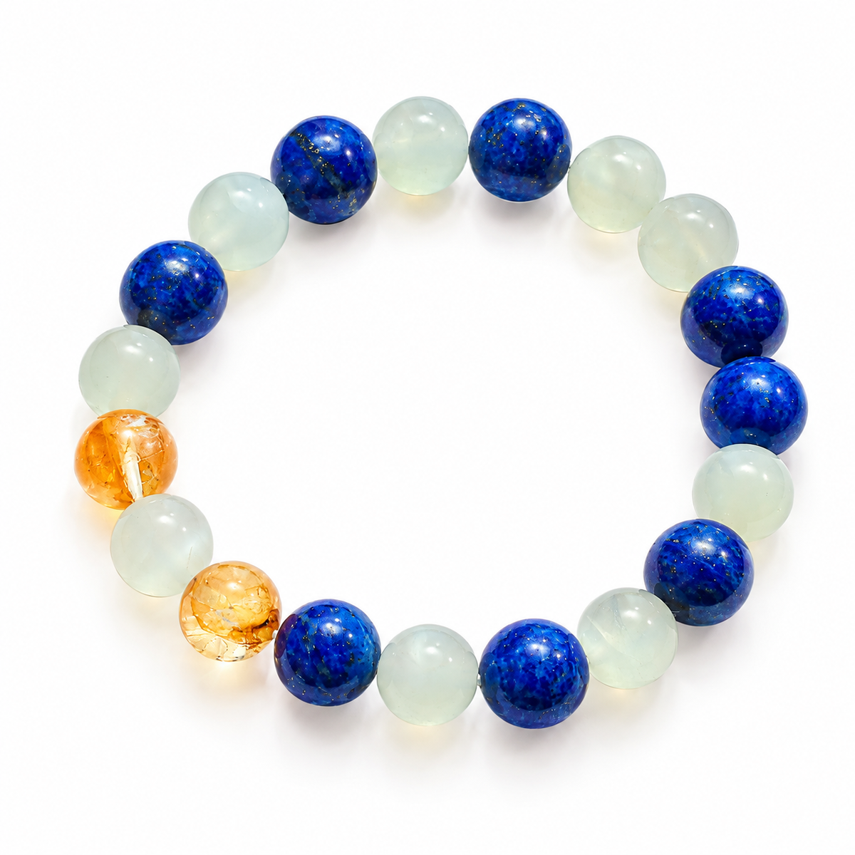 9-10mm Natural Lapis Lazuli, White Moonstone & Yellow Hematoid Quartz Bracelet