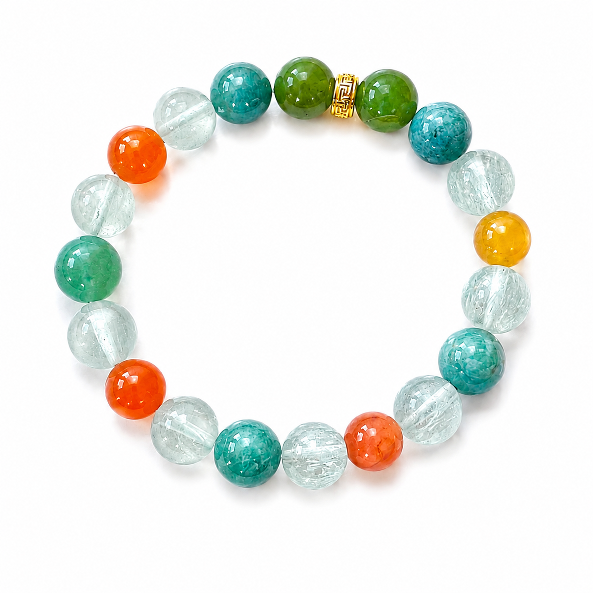 10mm Green Fluorite & Jade Bracelet with Sand Gold Accent