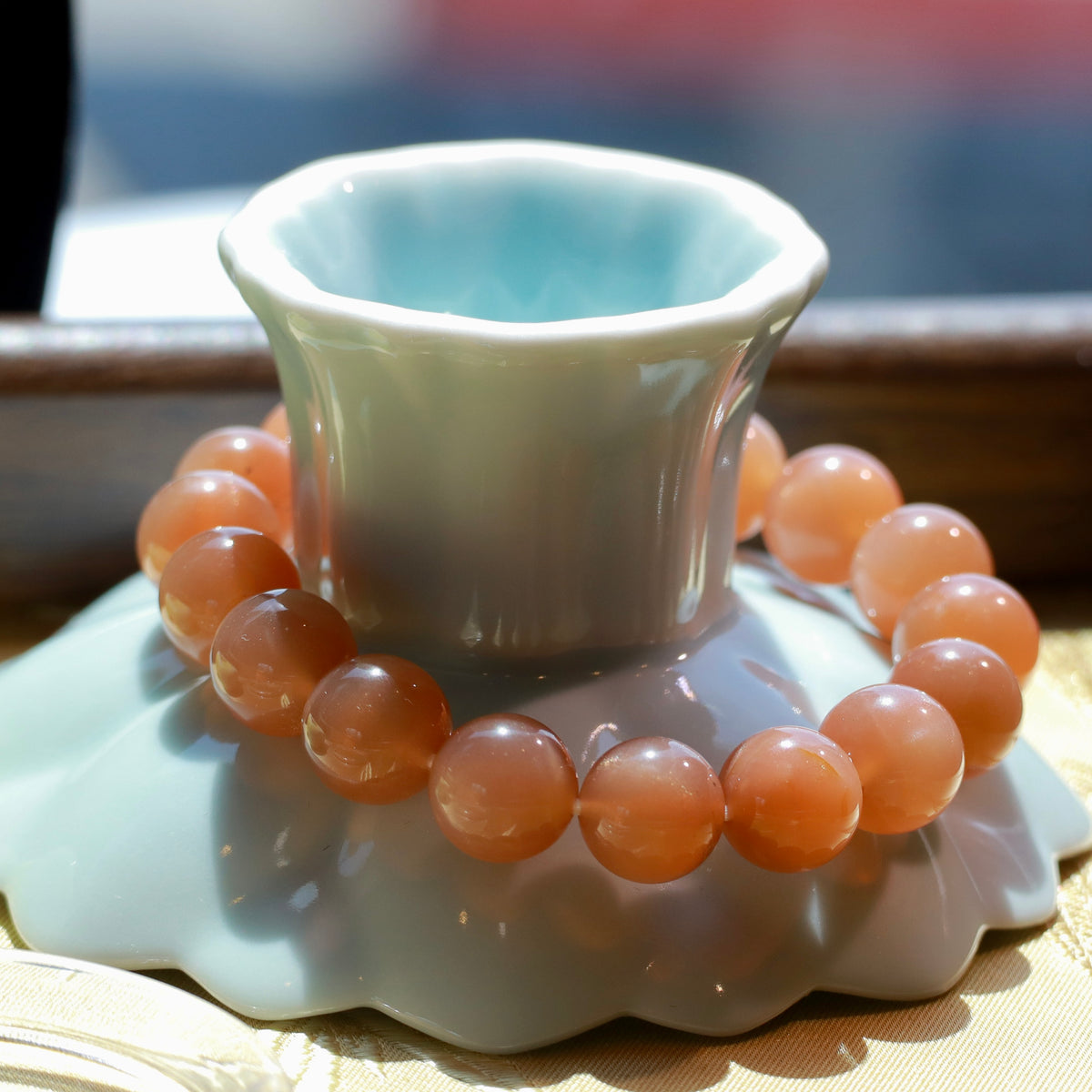 Natural Orange Moonstone Bracelet | 10mm Gemstone Beads