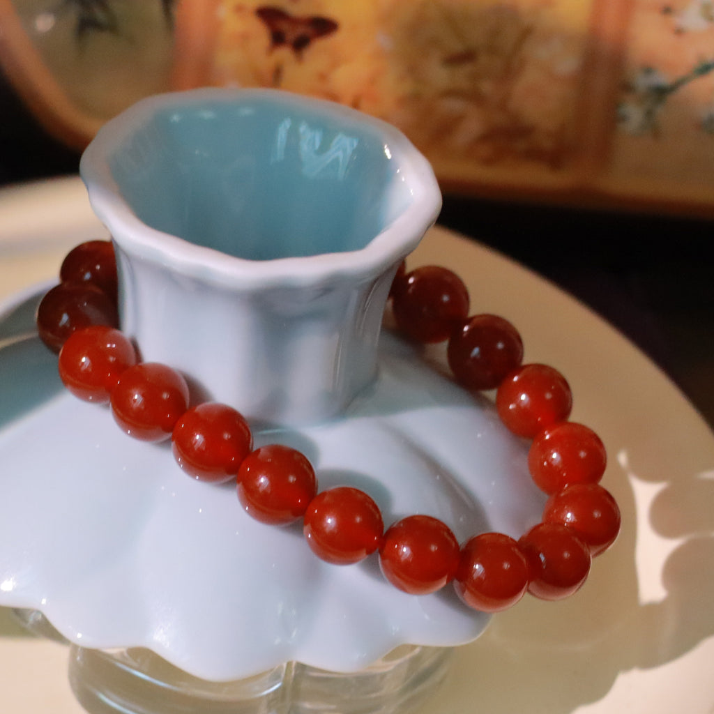 Natural Red Agate Bracelet, 10mm Handmade Gemstone Beads