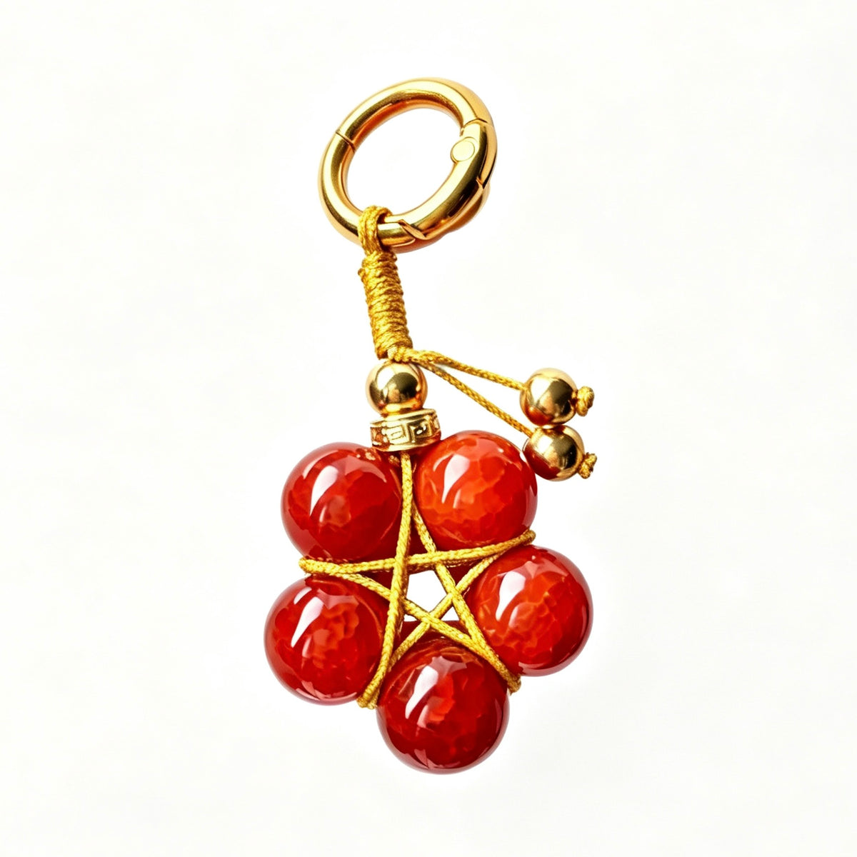 Natural Red Agate Dragon Scale Keychain with Gold-Plated Copper Beads