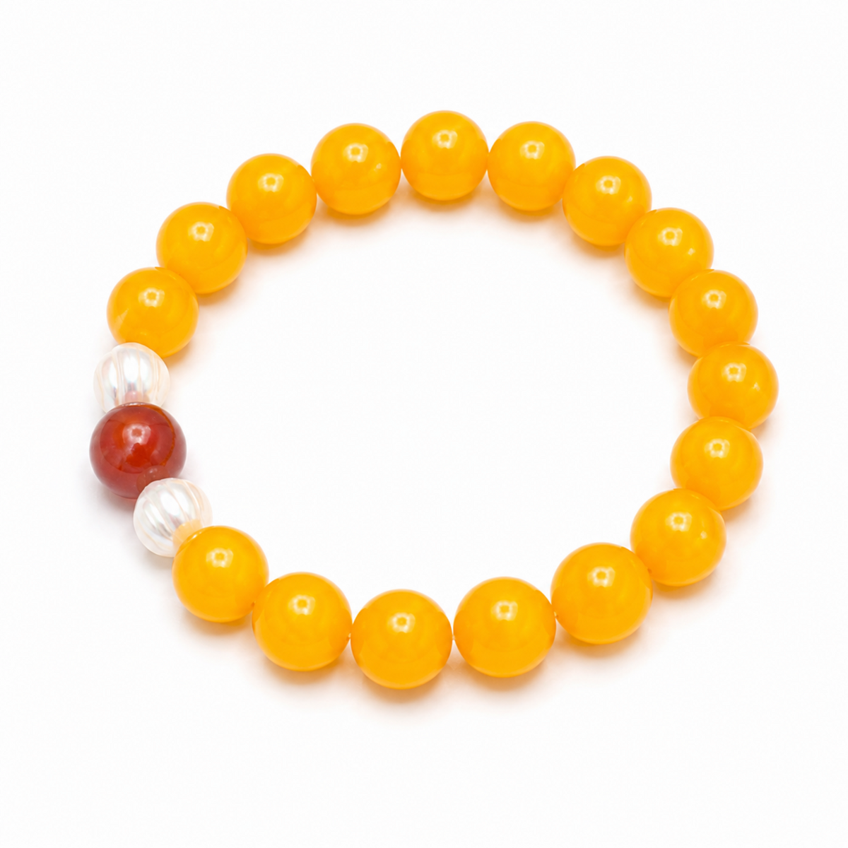 Natural Yellow Agate & Pearl Bracelet with Nanhong Agate | 10mm Gemstone Beaded Bracelet