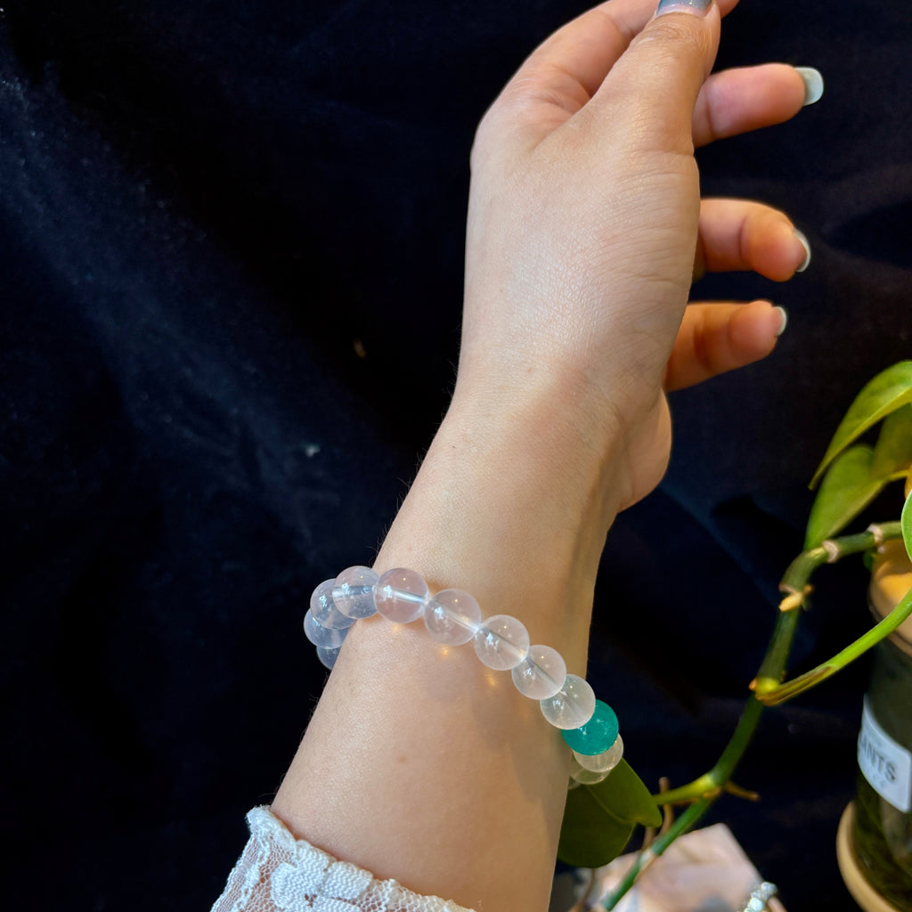 Natural Milky White Crystal & Amazonite Bracelet – 10mm Gemstone Beaded Bracelet
