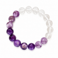 10mm Silver Purple Lepidolite & White Quartz Bracelet – Handmade Natural Crystal Stretch Bracelet