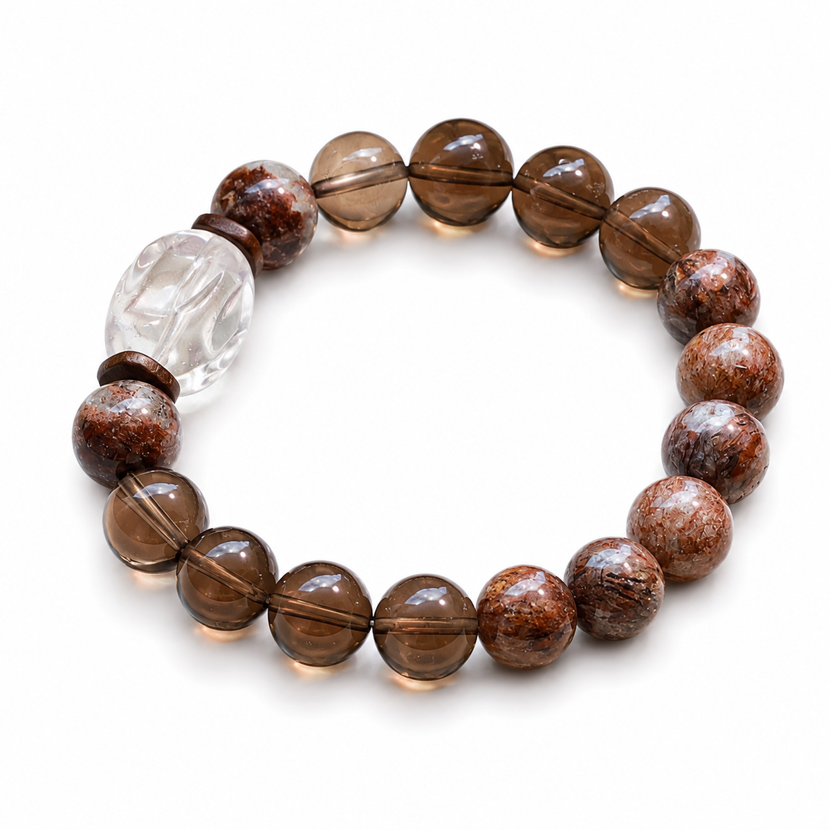 Black Gold Super Seven & Smoky Quartz Bracelet with Red Phantom Quartz and Clear Quartz