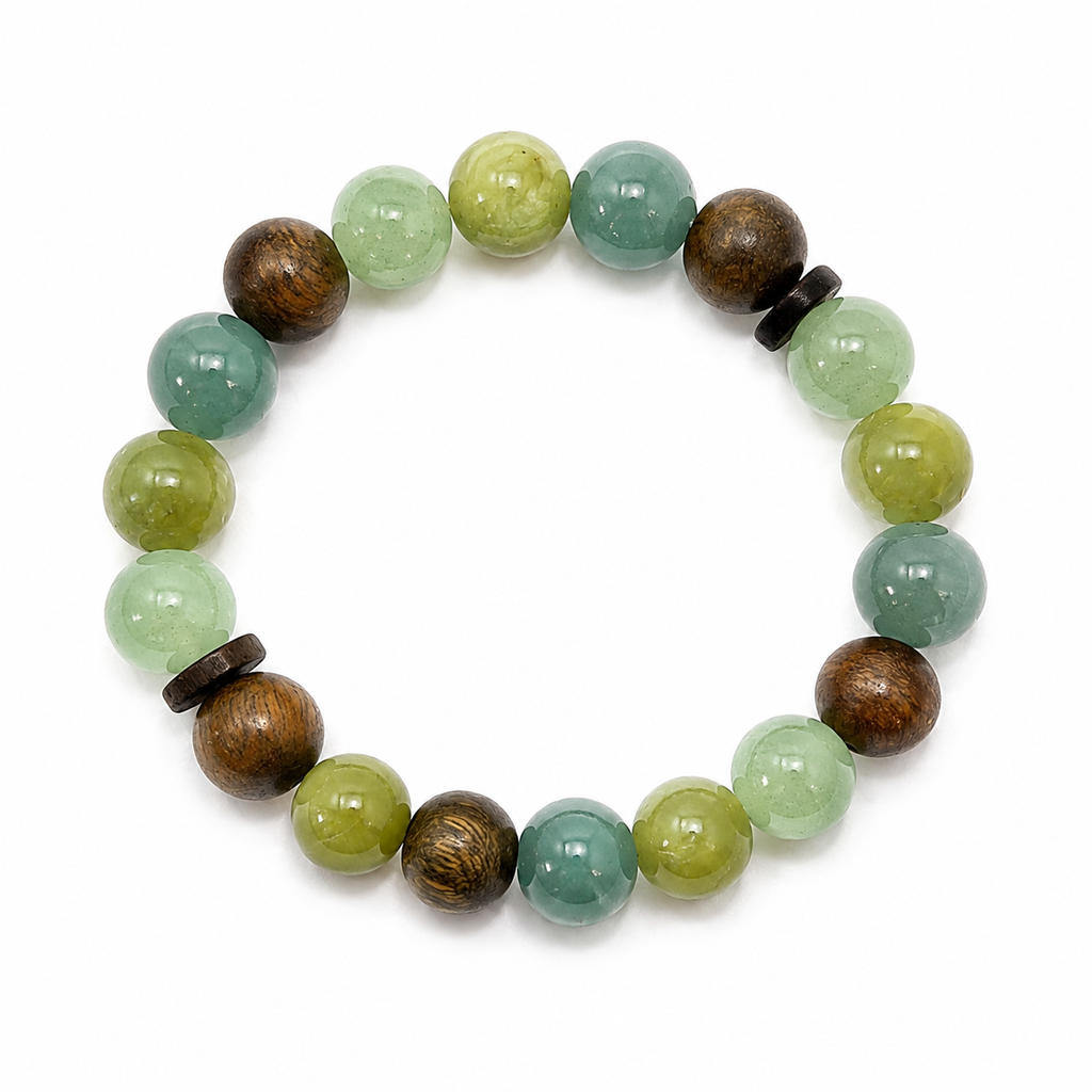 Green Aventurine & Xiuyan Jade Bracelet with Blue Agate and Green Sandalwood