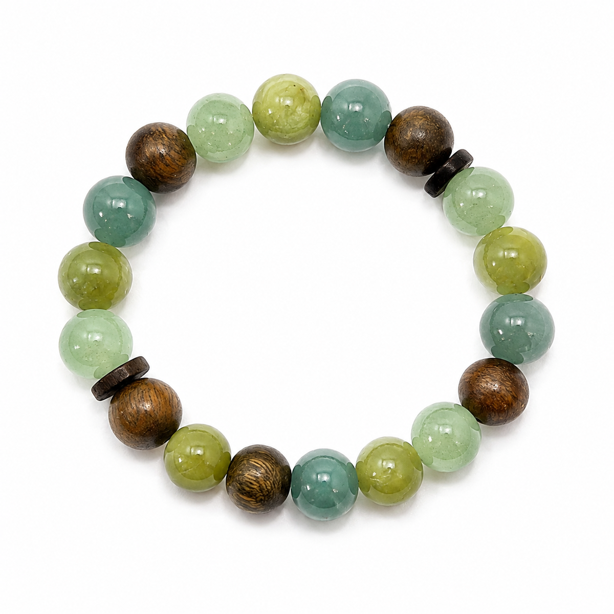 Green Aventurine & Xiuyan Jade Bracelet with Blue Agate and Green Sandalwood