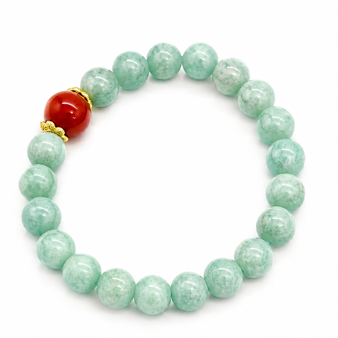 8mm Natural Old-Mine Amazonite Beaded Bracelet, Accented with a Single Red Agate