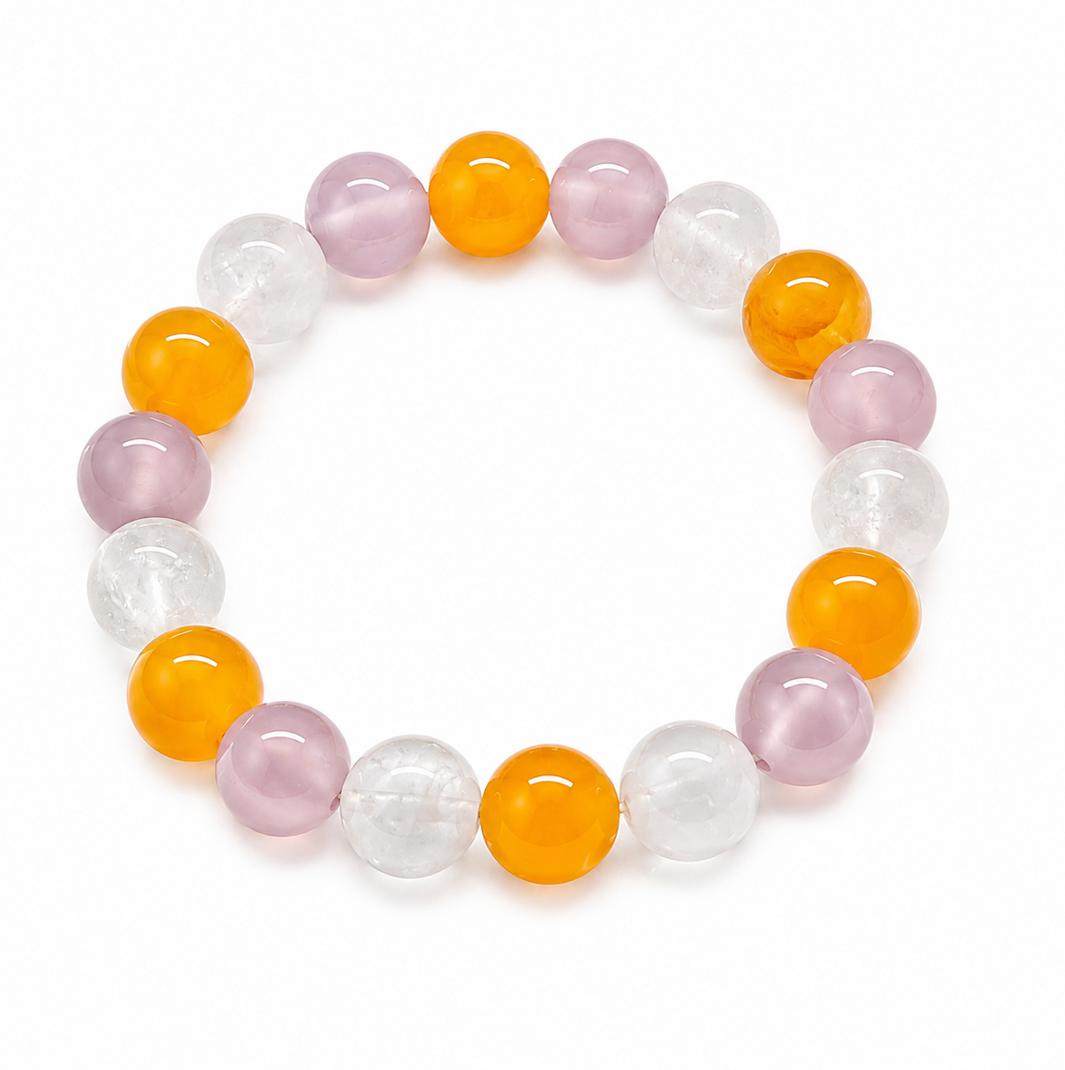 10mm Natural Yellow Agate, Green Fluorite & Purple Chalcedony Bracelet