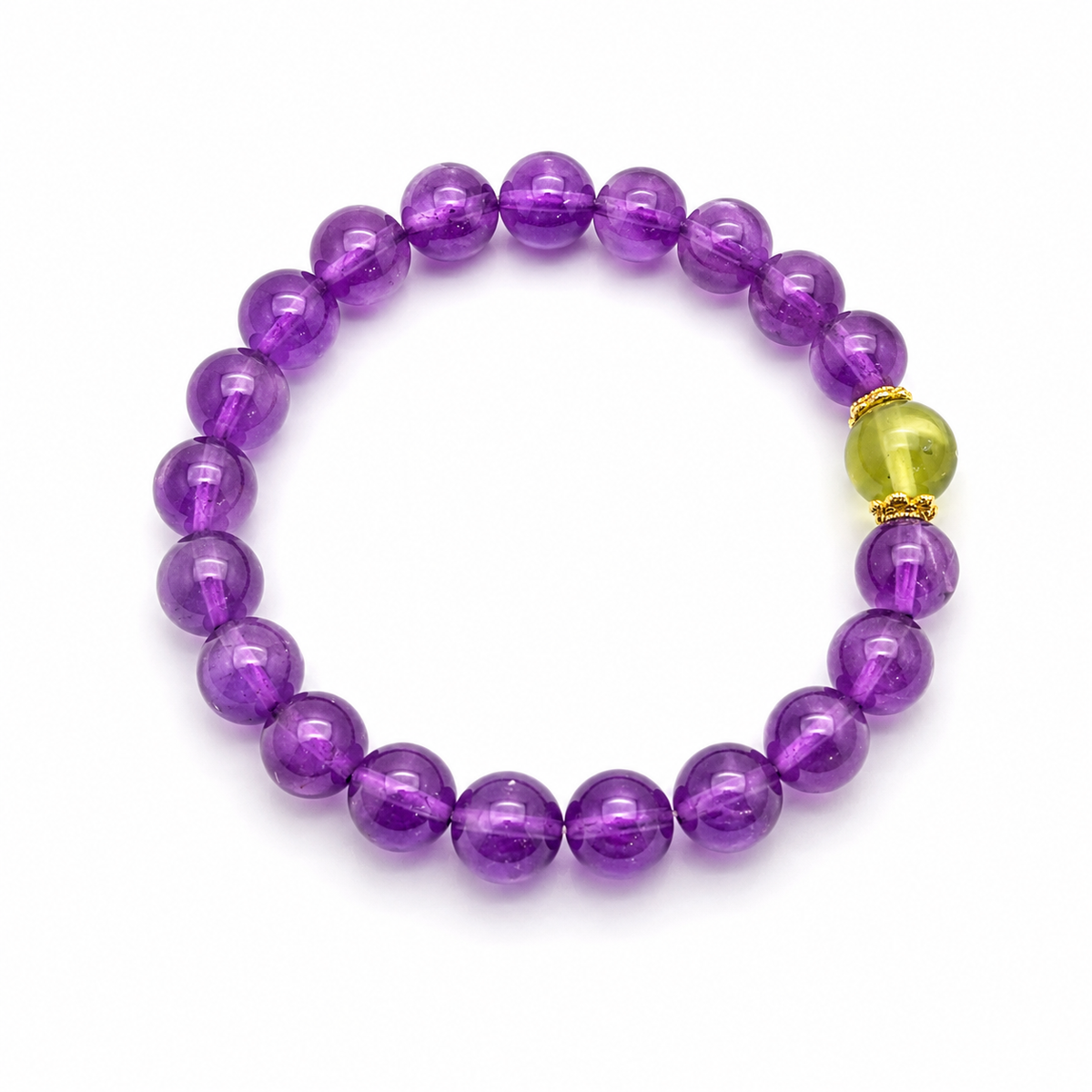 9mm Amethyst & Xiuyu Jade Bracelet – Handmade Natural Crystal Stretch Bracelet