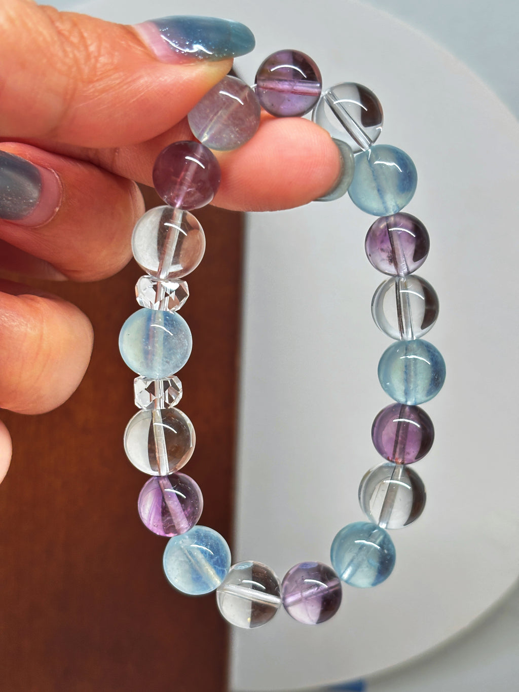 9-10mm Natural Aquamarine, Brazilian Amethyst & Clear Quartz Bracelet