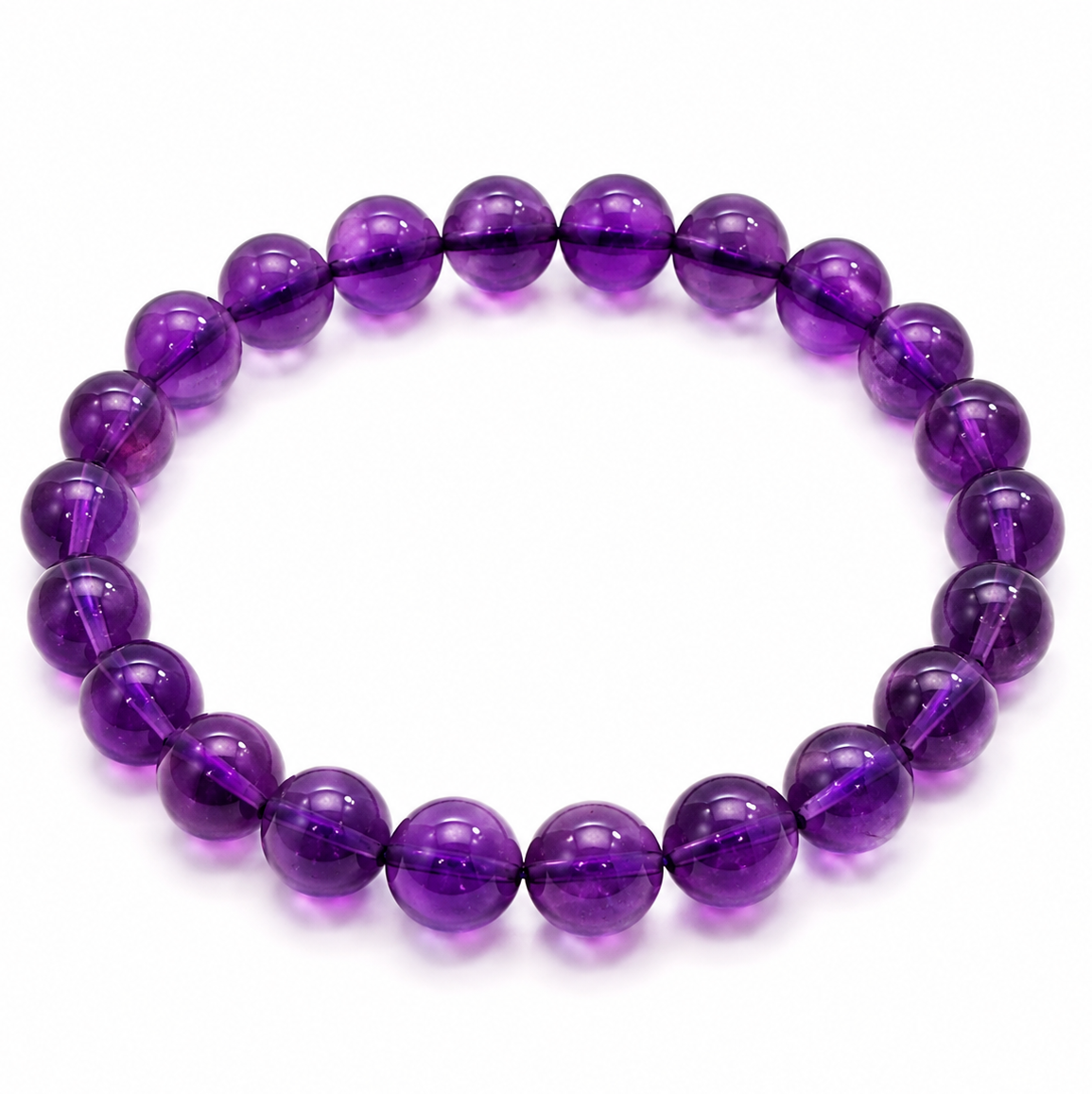Natural Uruguayan Amethyst Bracelet, Deep Purple 9mm Crystal Beads, February Birthstone Jewelry