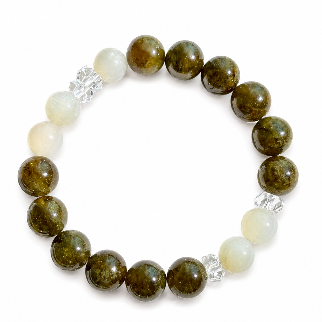 Tsavorite Garnet & Silver Moonstone Bracelet | Natural Green Gemstone Beads
