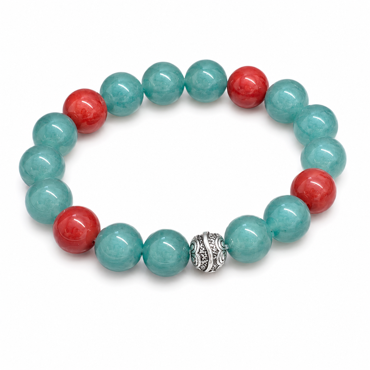 Natural Blue Agate & Nanhong Agate Bracelet – 10mm Gemstone Beaded Bracelet
