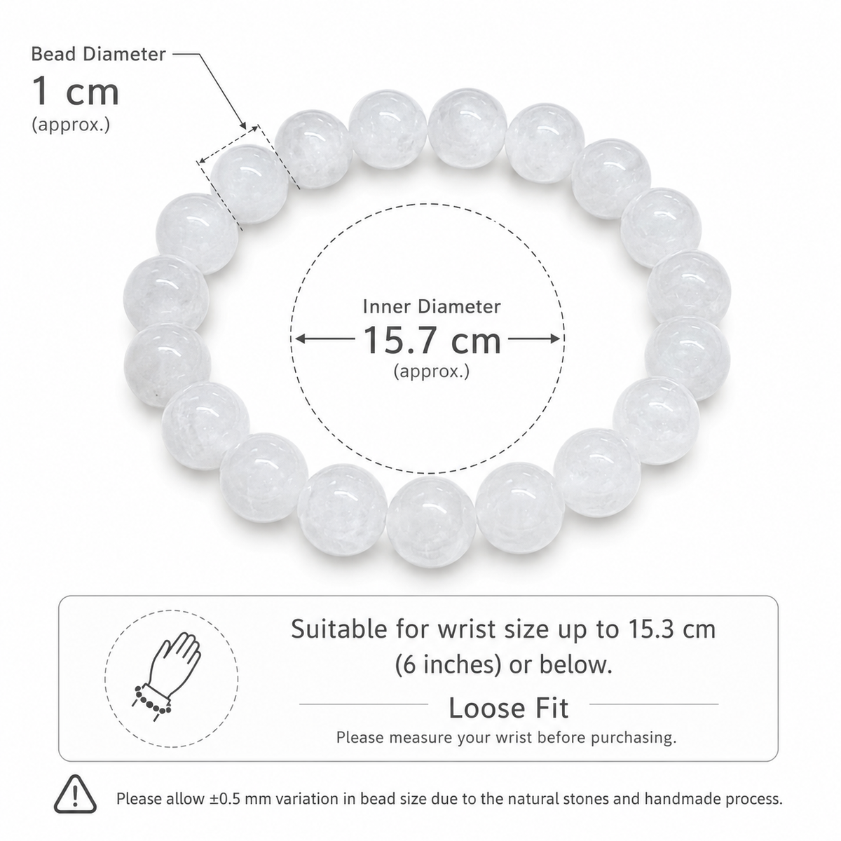 10mm Natural White Jade Bracelet,Stretch Beaded Bracelet