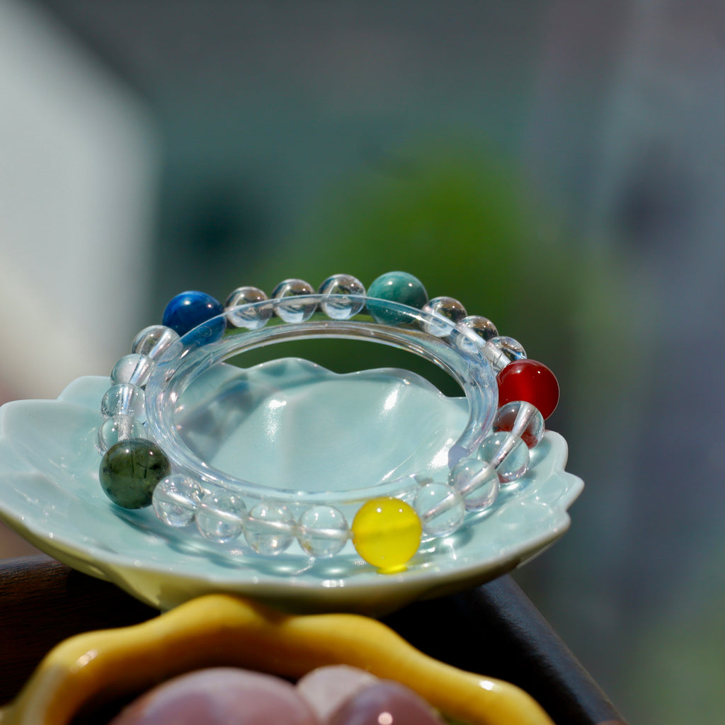 Natural Clear Quartz Bracelet with Mixed Gemstones | 7mm Crystal Beads