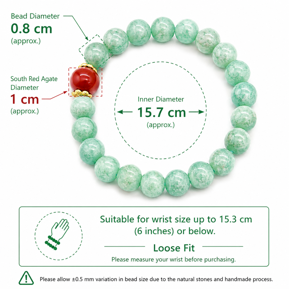 8mm Natural Old-Mine Amazonite Beaded Bracelet, Accented with a Single Red Agate