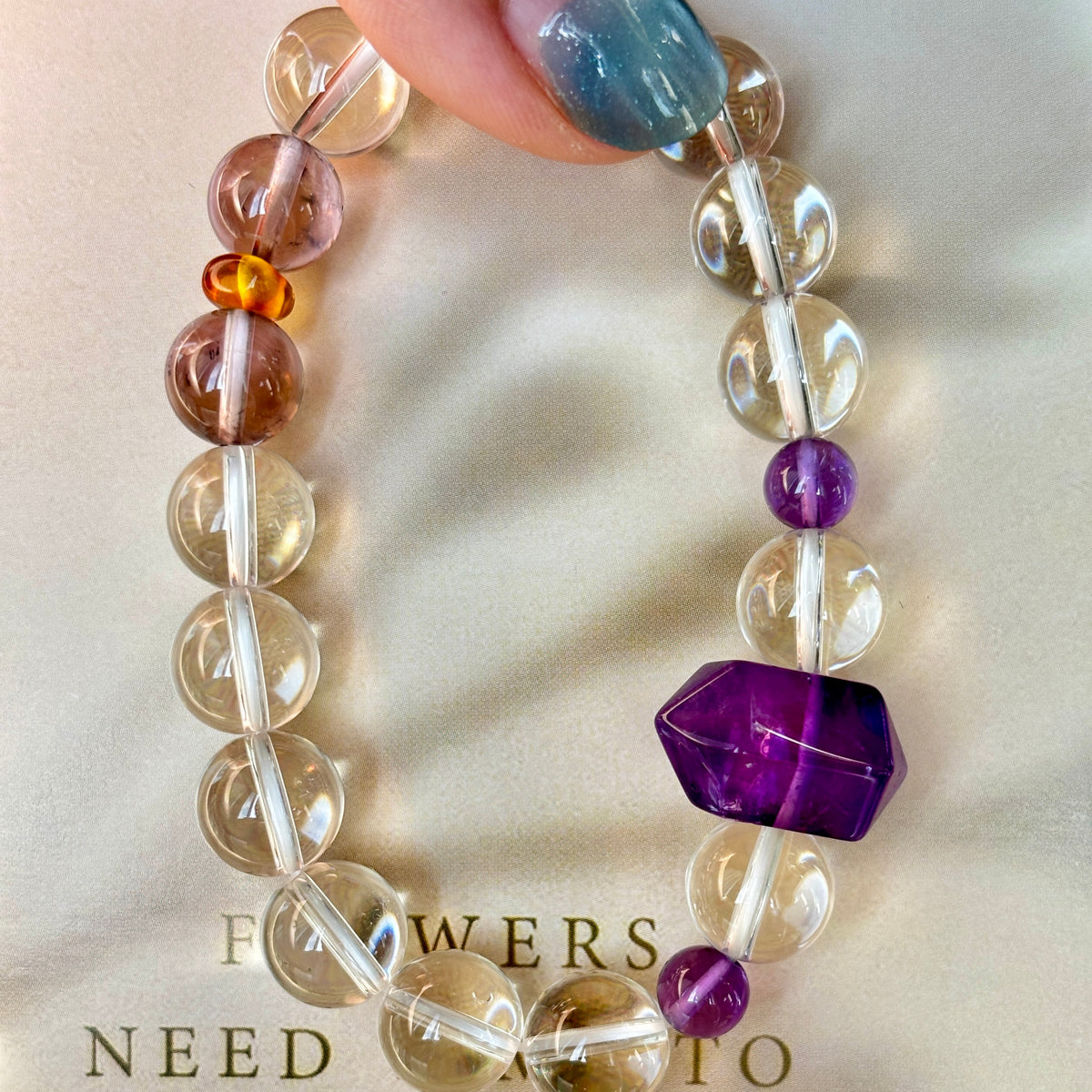 10mm Clear Quartz & Amethyst Bracelet with Uruguay Amethyst