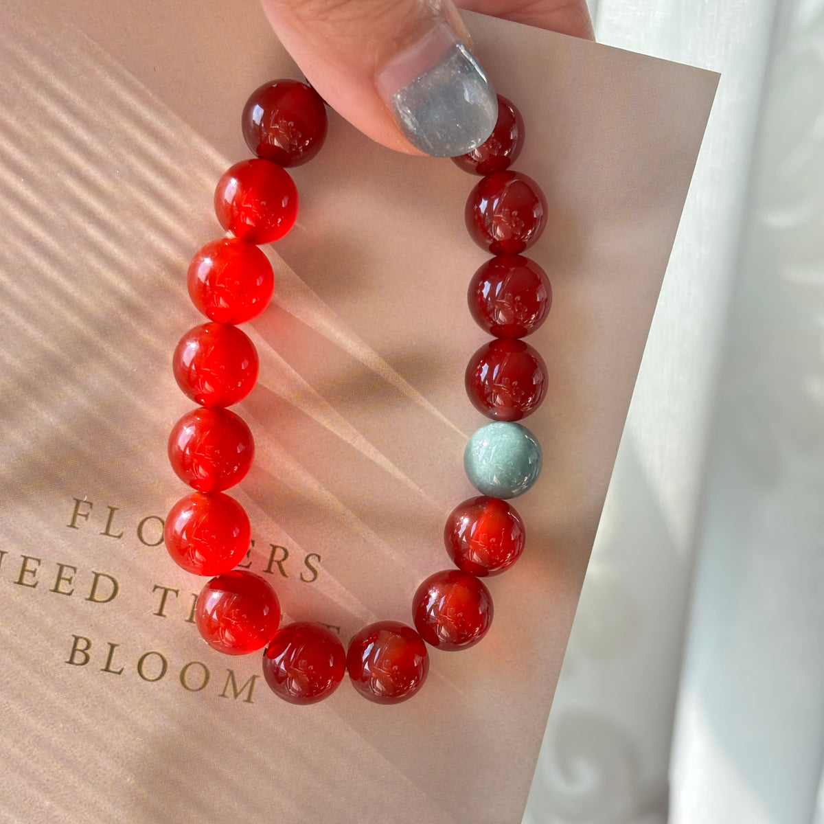 10mm Red Agate & Green Jade Bracelet – Handmade Natural Gemstone Stretch Bracelet