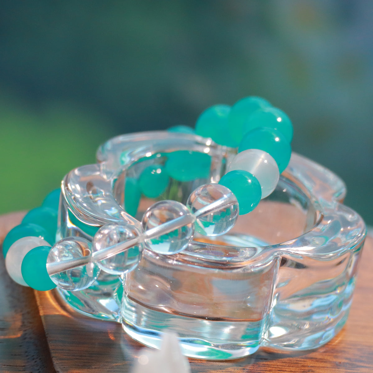 9–10mm Amazonite & Clear Quartz Bracelet – Handmade Natural Gemstone Stretch Bracelet
