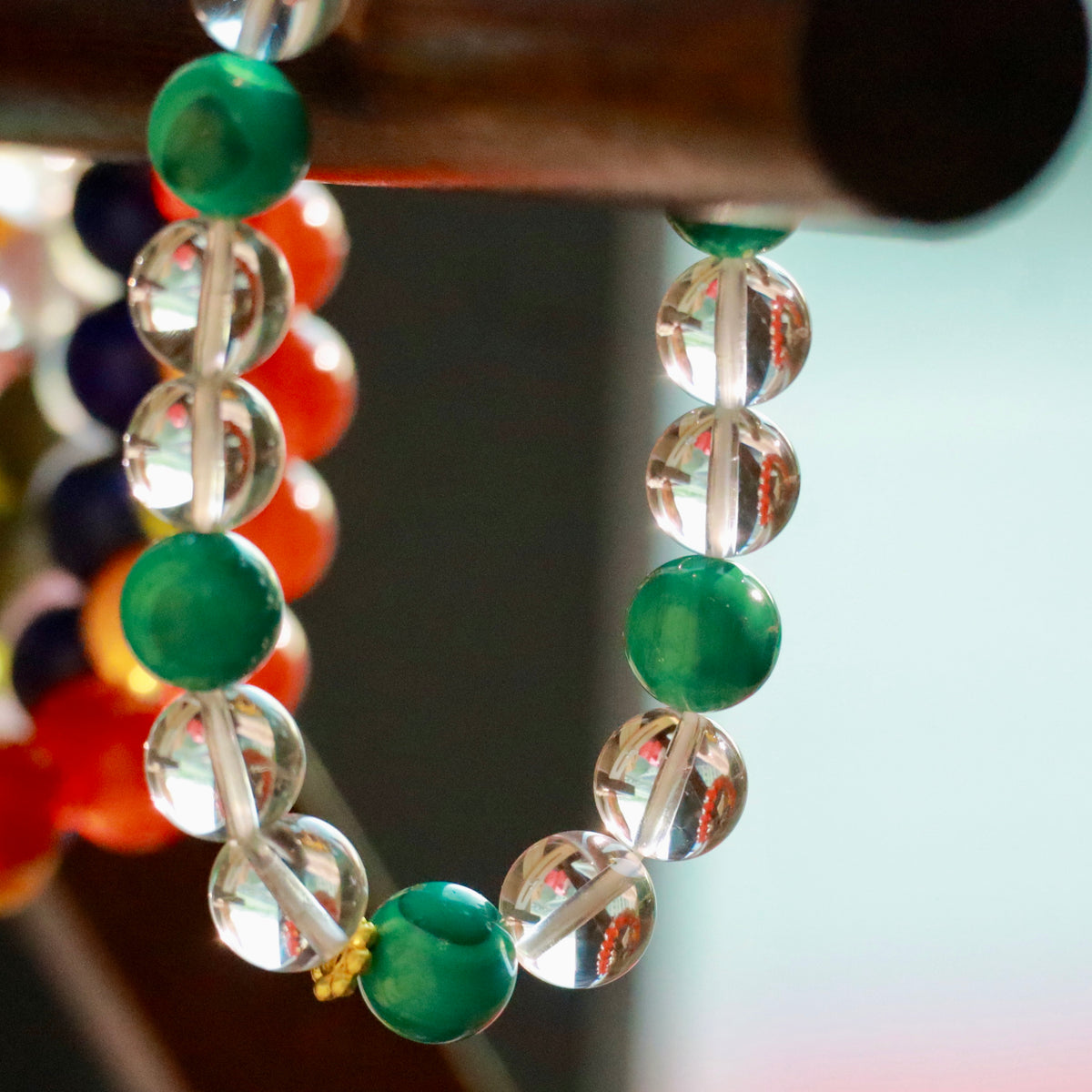 Natural Malachite & Clear Quartz Bracelet | 10mm Gemstone Beads