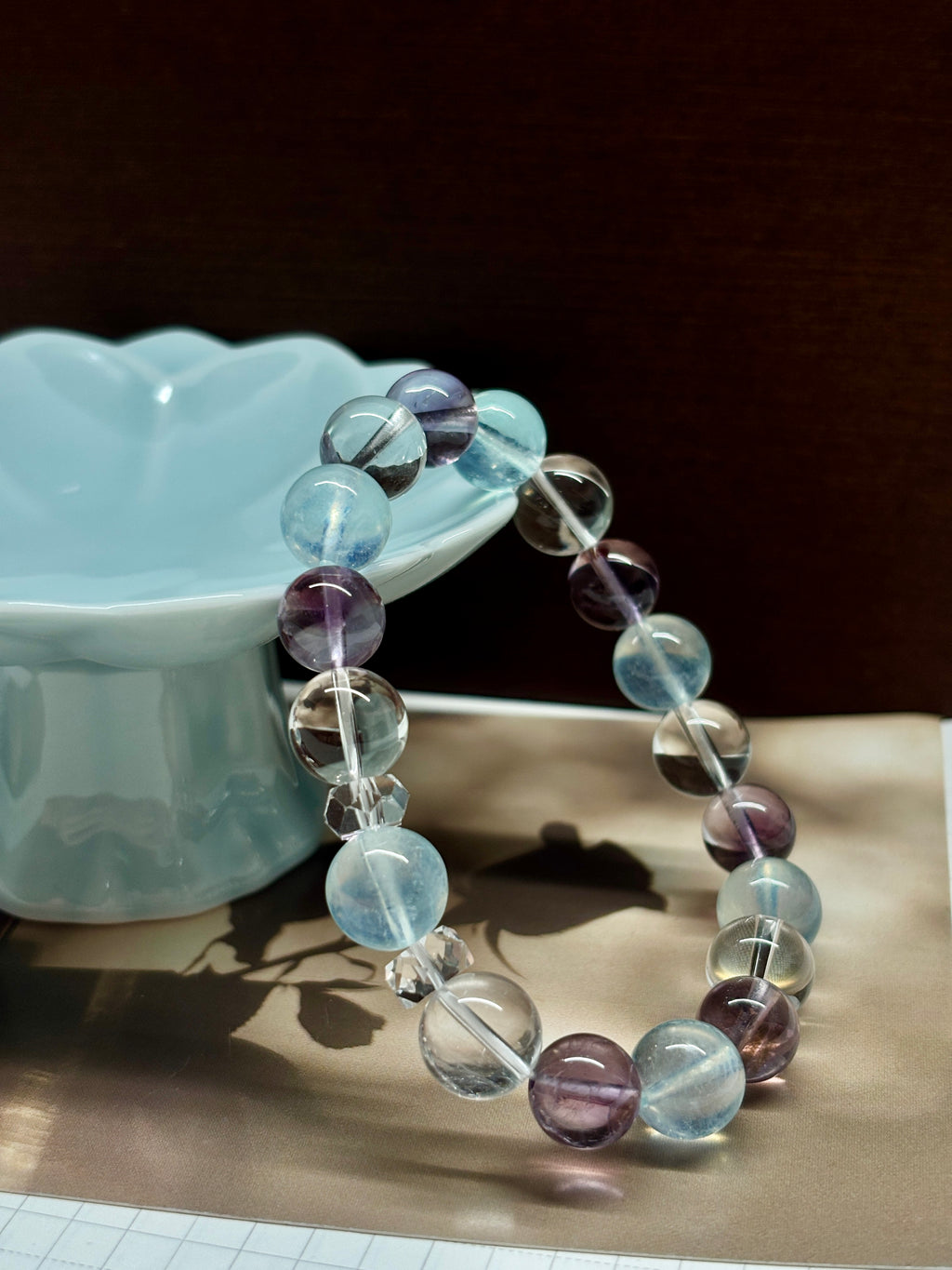 9-10mm Natural Aquamarine, Brazilian Amethyst & Clear Quartz Bracelet