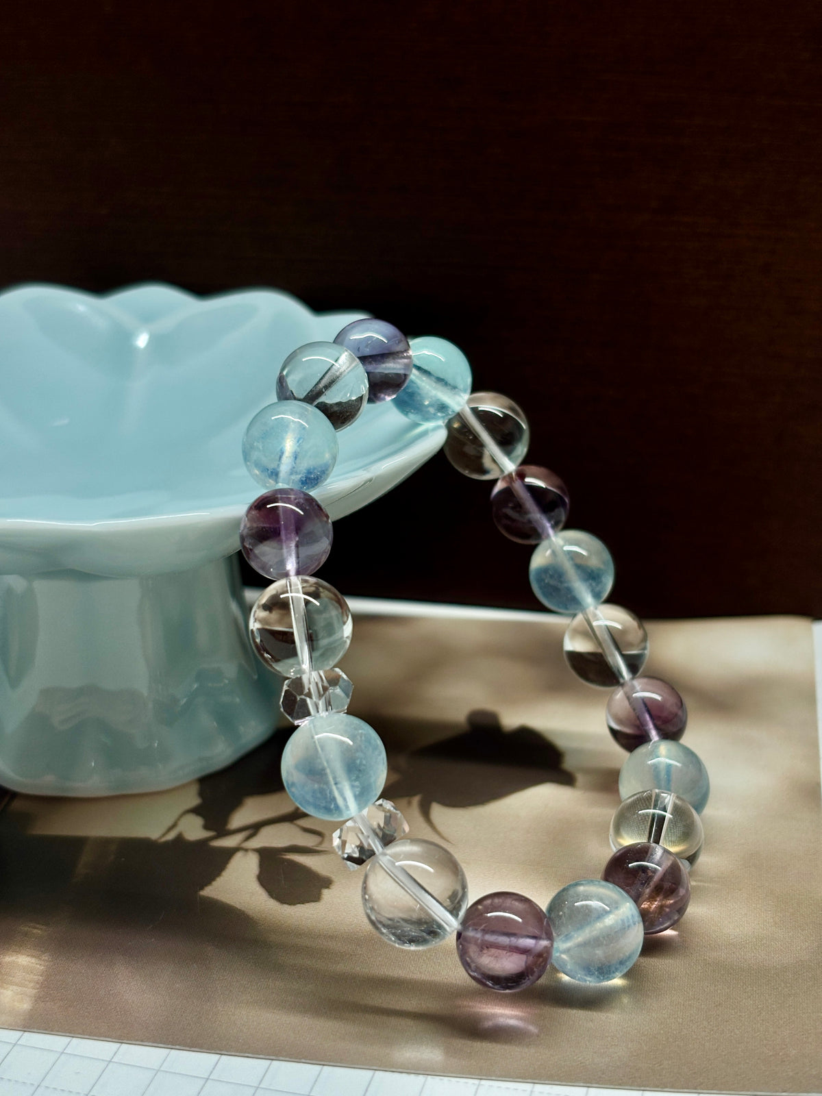 9-10mm Natural Aquamarine, Brazilian Amethyst & Clear Quartz Bracelet