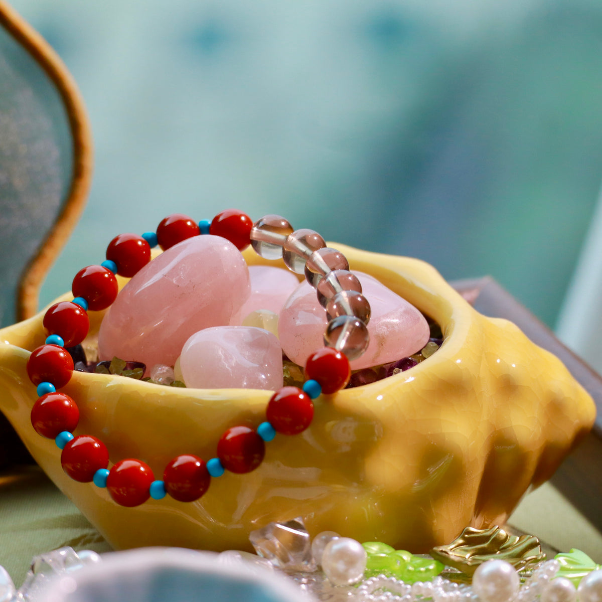 Natural Nanhong Agate & Smoky Quartz Bracelet | 8mm Gemstone Beads