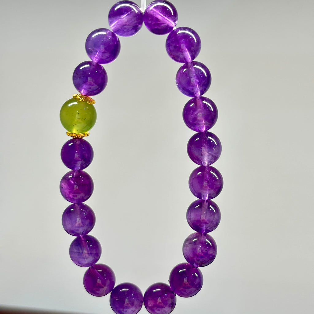 9mm Amethyst & Xiuyu Jade Bracelet – Handmade Natural Crystal Stretch Bracelet