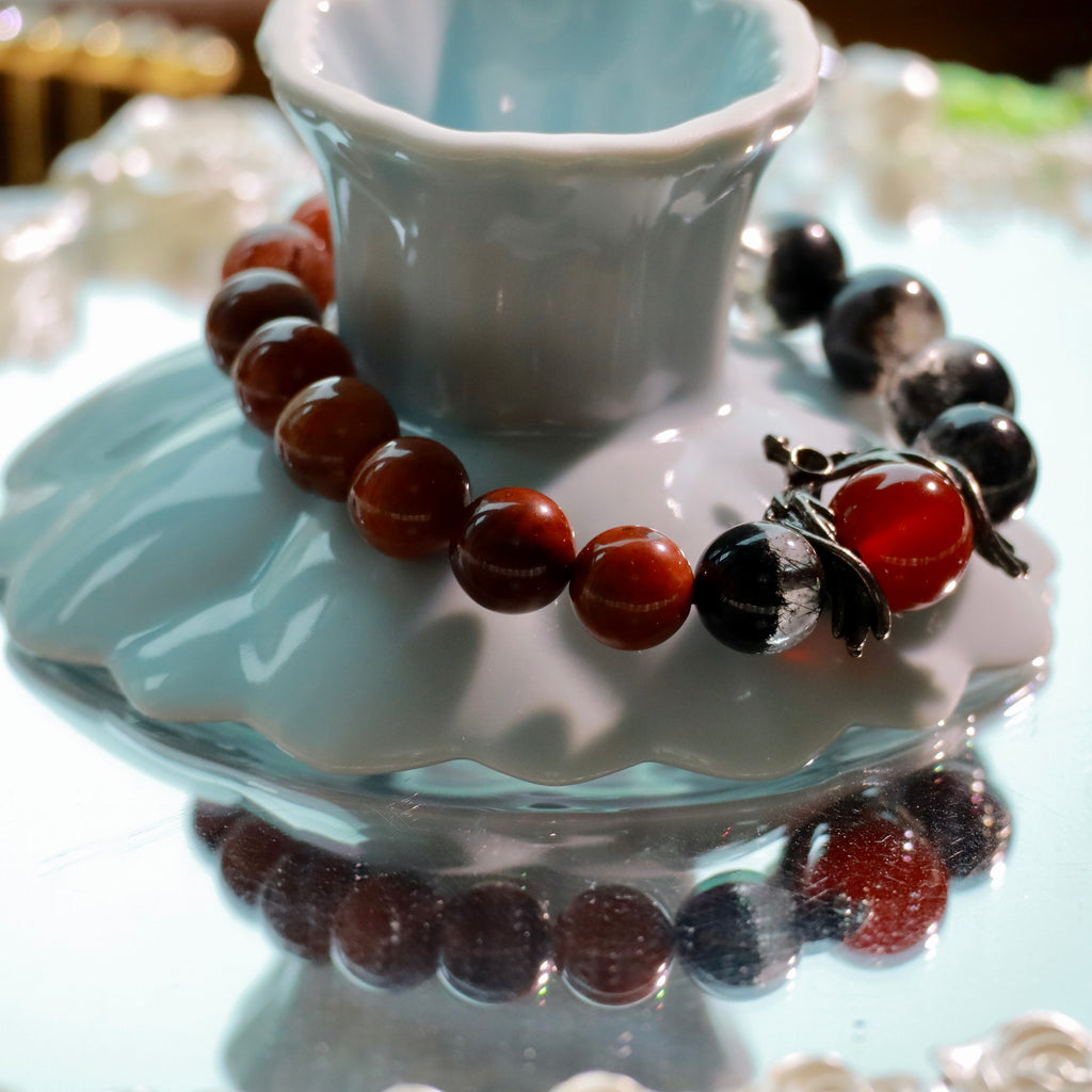 Natural Black Phantom & Red Rutilated Quartz Bracelet | 10mm Crystal Beads