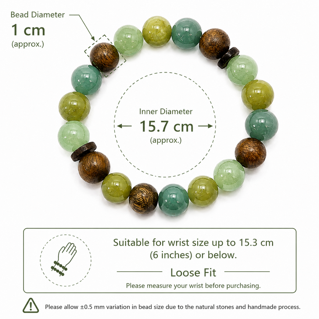 Green Aventurine & Xiuyan Jade Bracelet with Blue Agate and Green Sandalwood