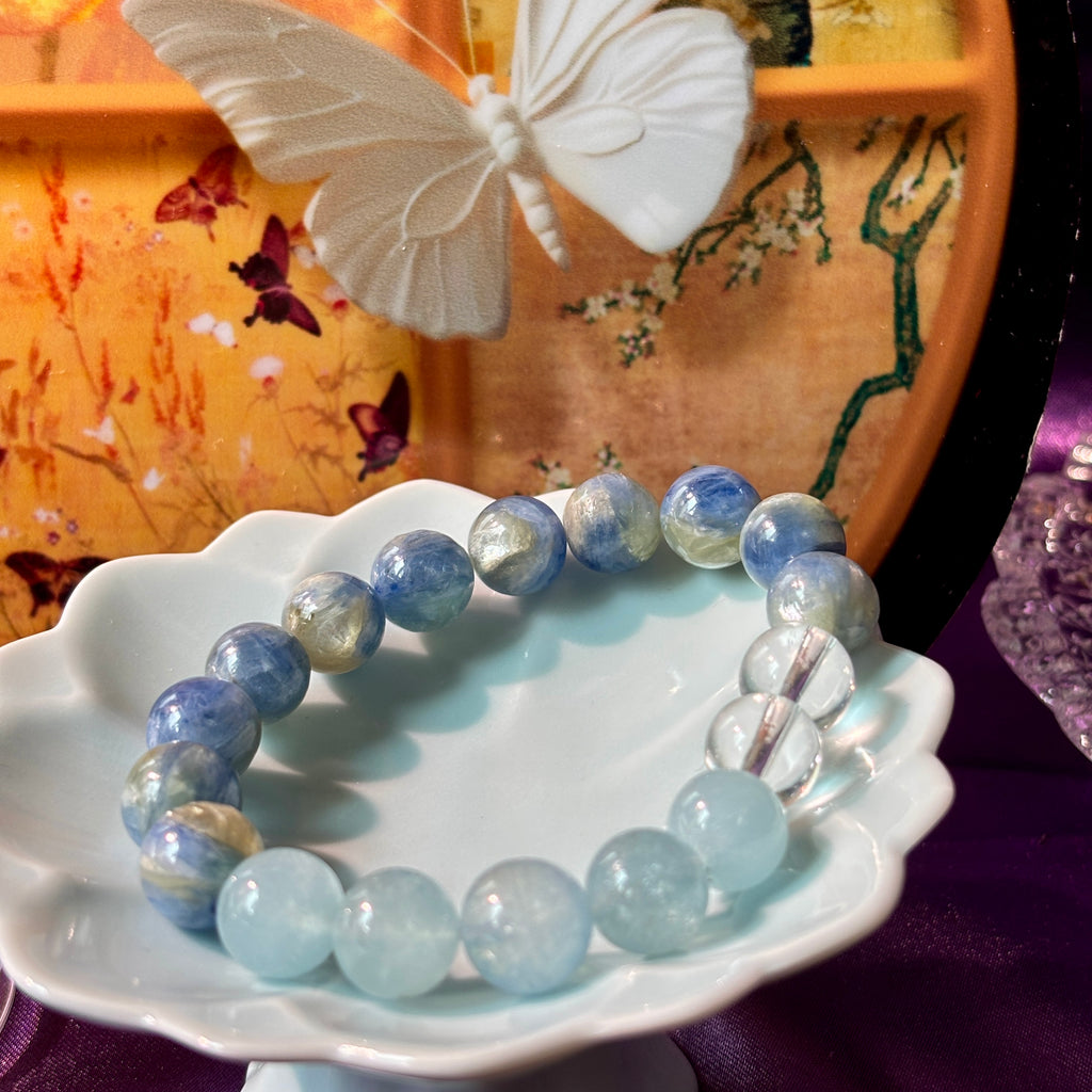 Natural Blue Kyanite & Aquamarine Bracelet | 10mm Gemstone Beads