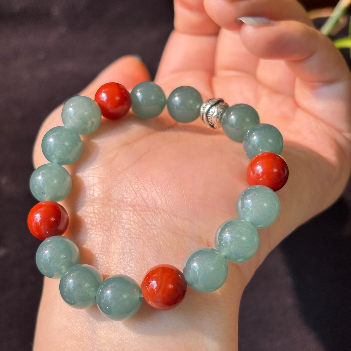 Natural Blue Agate & Nanhong Agate Bracelet – 10mm Gemstone Beaded Bracelet