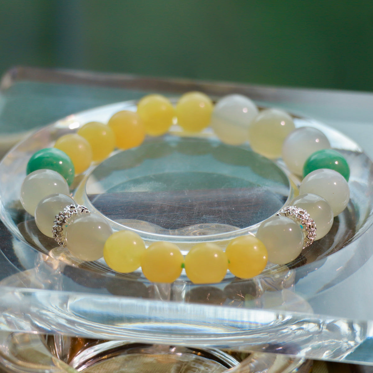 Natural Moonstone, Yellow Jade & Amazonite Gemstone Bracelet