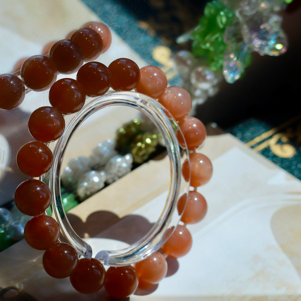 Natural Orange Moonstone Bracelet | 10mm Gemstone Beads