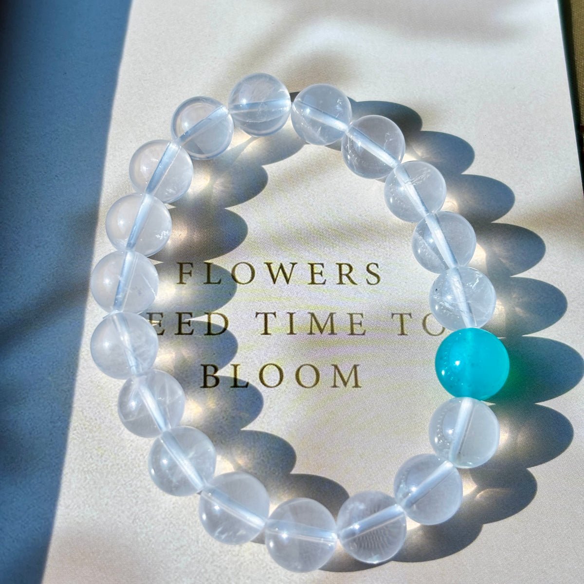 Natural Milky White Crystal & Amazonite Bracelet – 10mm Gemstone Beaded Bracelet