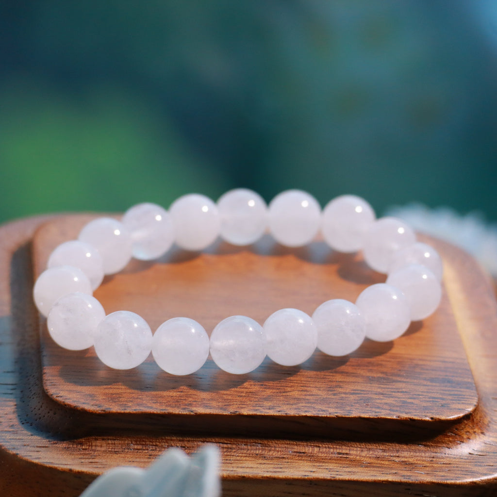 10mm Natural White Jade Bracelet,Stretch Beaded Bracelet