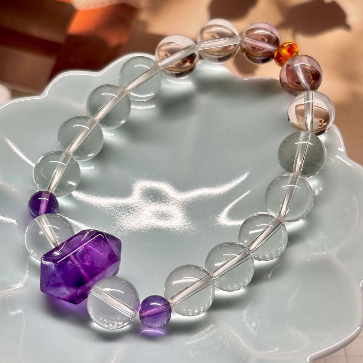 10mm Clear Quartz & Amethyst Bracelet with Uruguay Amethyst