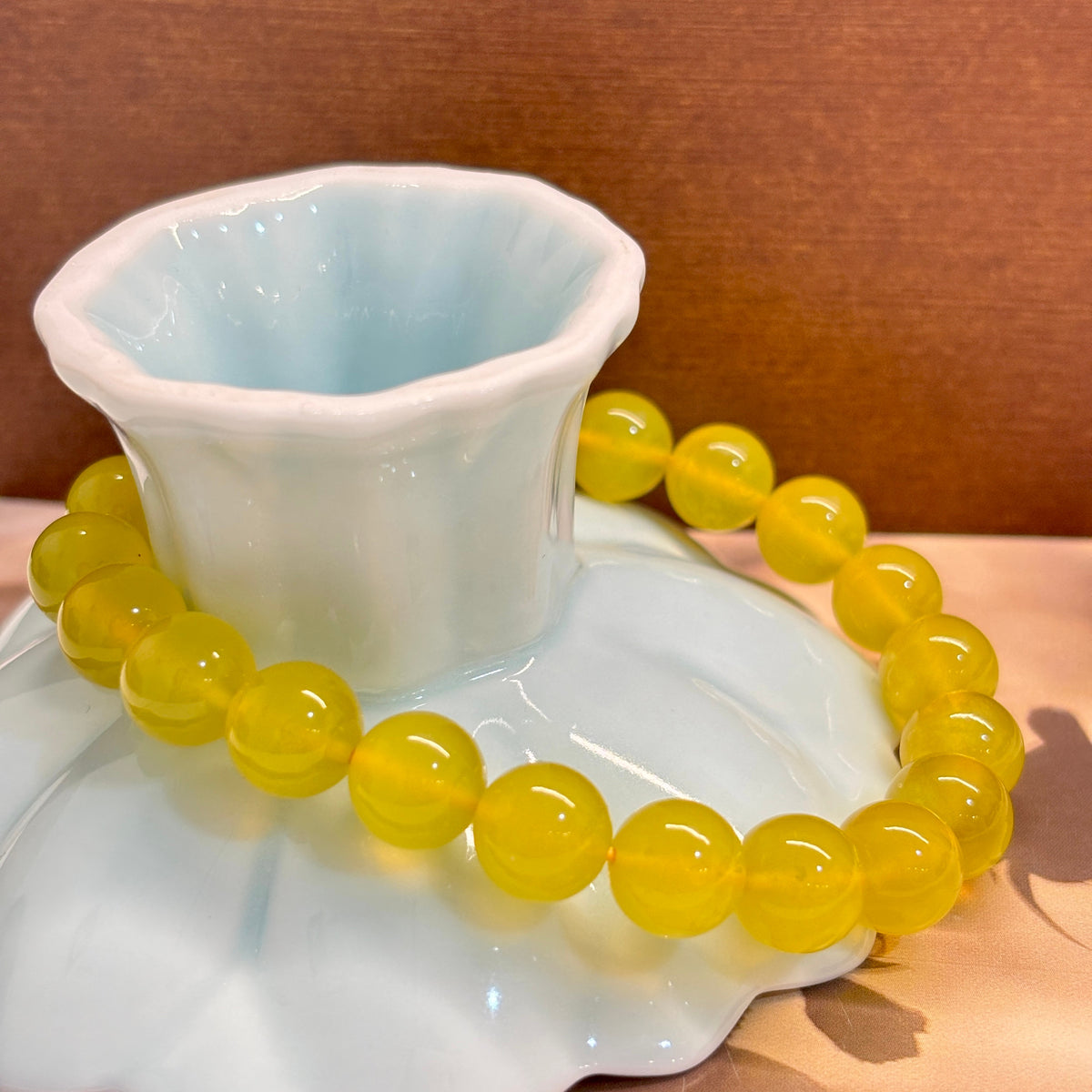 9mm Natural Golden Xiuyan Jade Bracelet ,Stretch Beaded Bracelet