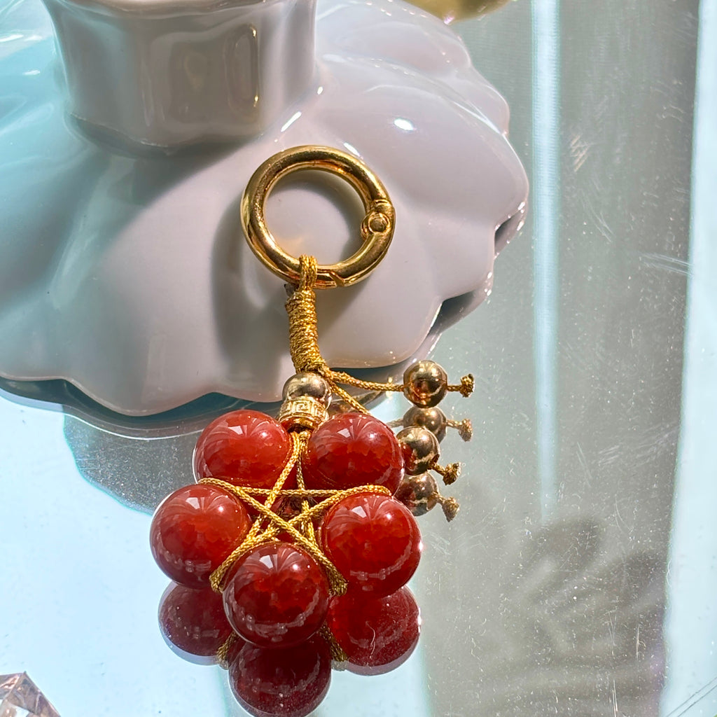 Natural Red Agate Dragon Scale Keychain with Gold-Plated Copper Beads