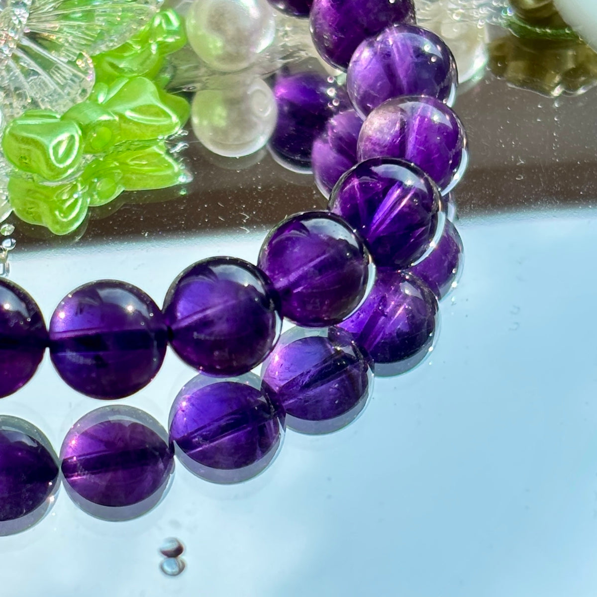 Natural Uruguayan Amethyst Bracelet, Deep Purple 9mm Crystal Beads, February Birthstone Jewelry