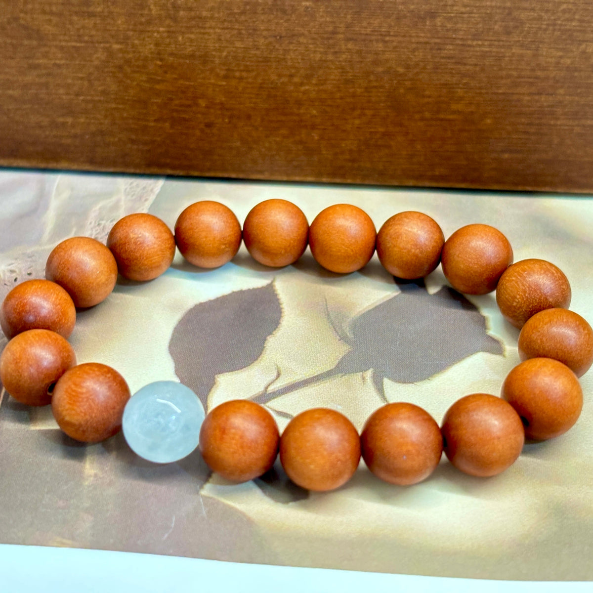 10mm Sandalwood & Hanbaiyu Marble Bracelet – Handmade Natural Wood Beaded Bracelet