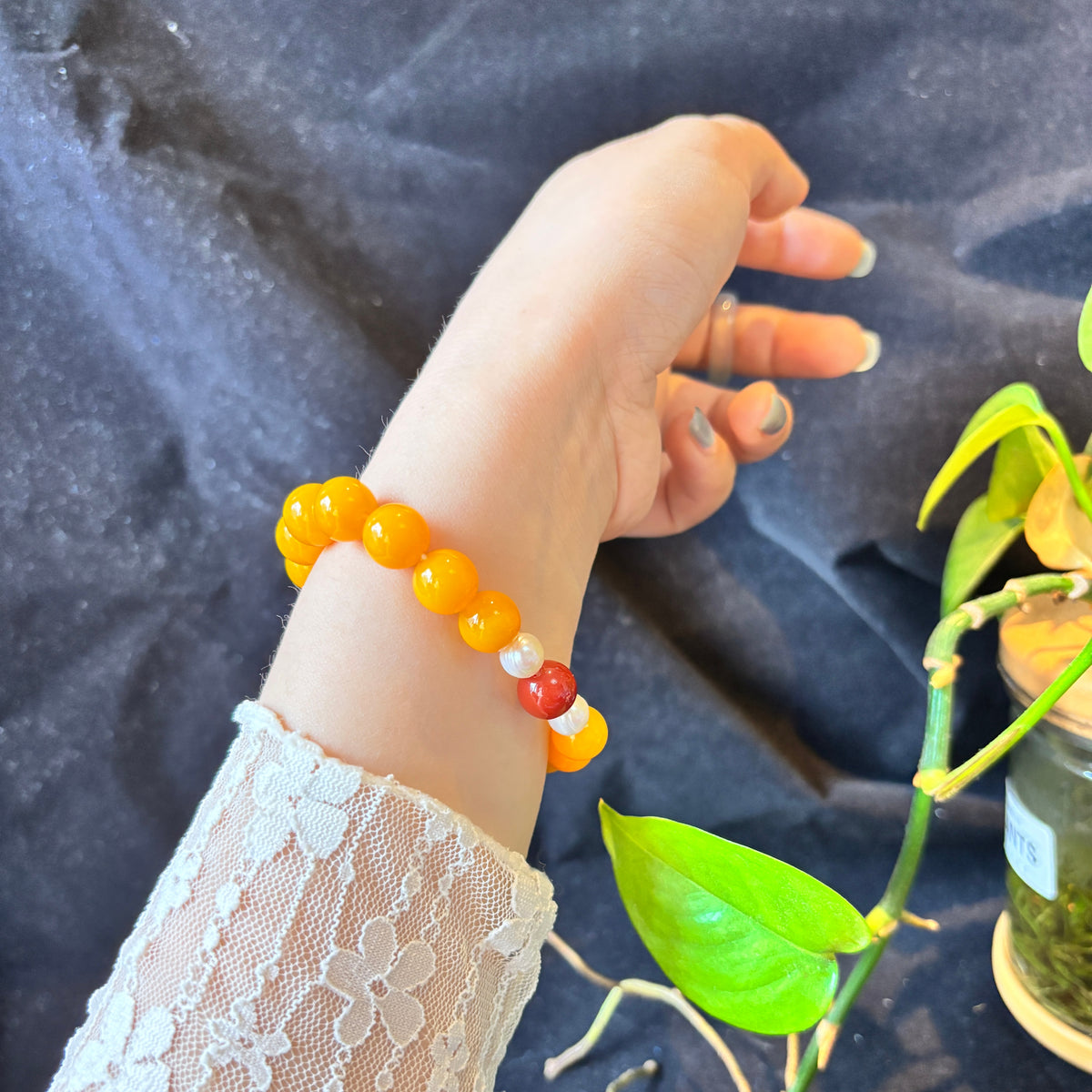 Natural Yellow Agate & Pearl Bracelet with Nanhong Agate | 10mm Gemstone Beaded Bracelet