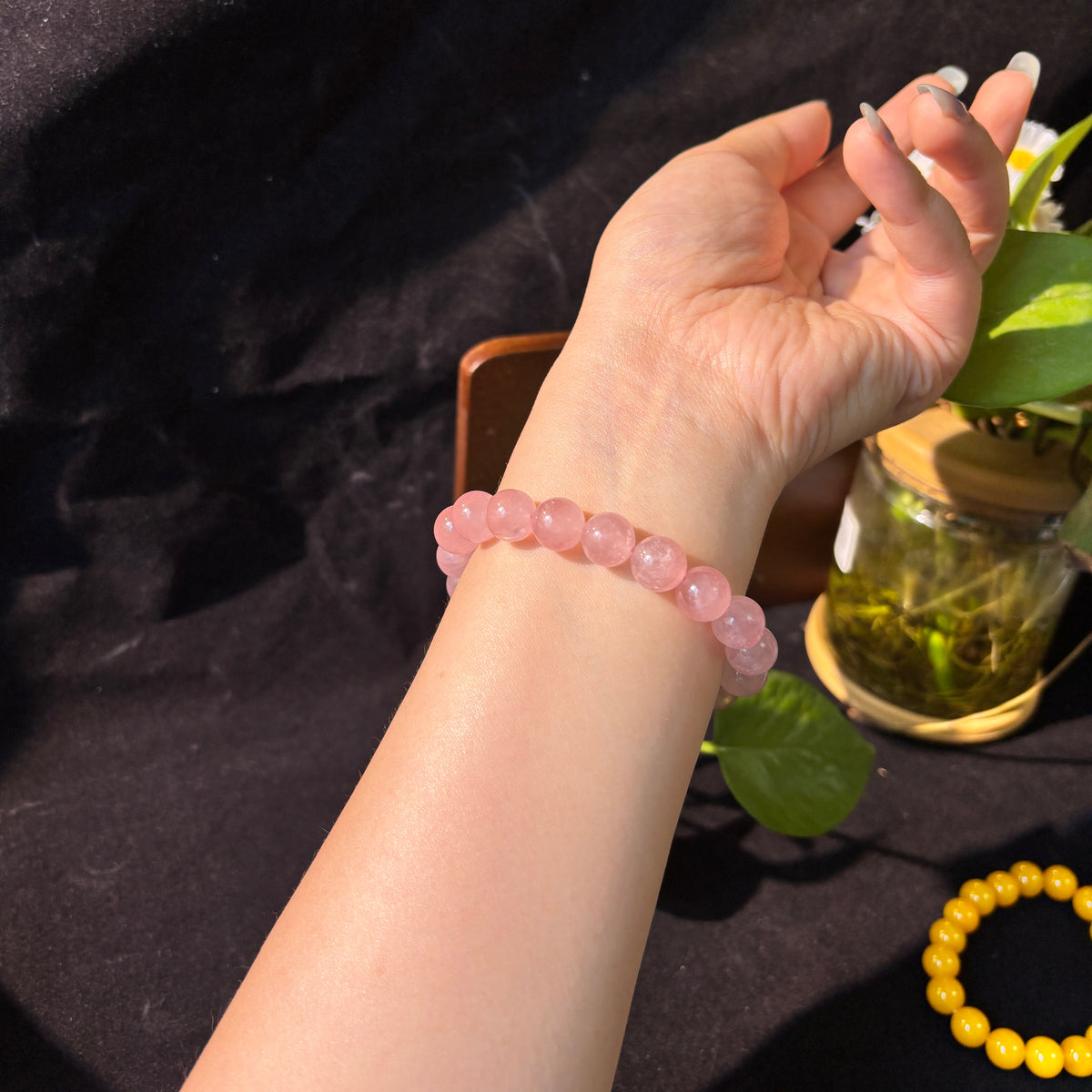 10mm Pink Amethyst Bracelet – Handmade Natural Crystal Stretch Bracelet