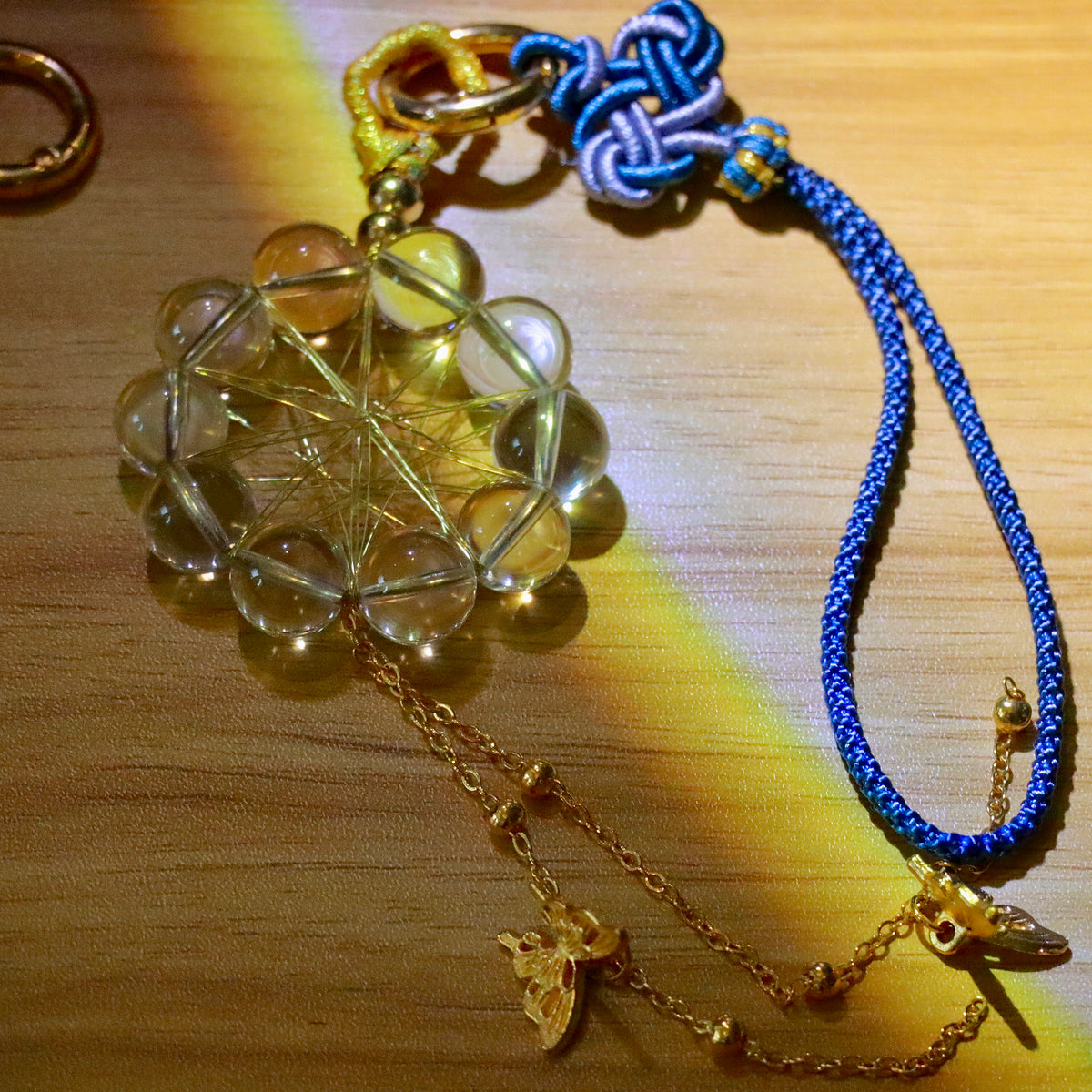 Natural Clear Quartz Crystal Hanging Ornament with Gold Cord for Home Decor Witch Crystal