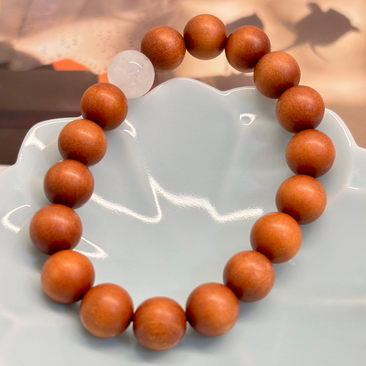 10mm Sandalwood & Hanbaiyu Marble Bracelet – Handmade Natural Wood Beaded Bracelet