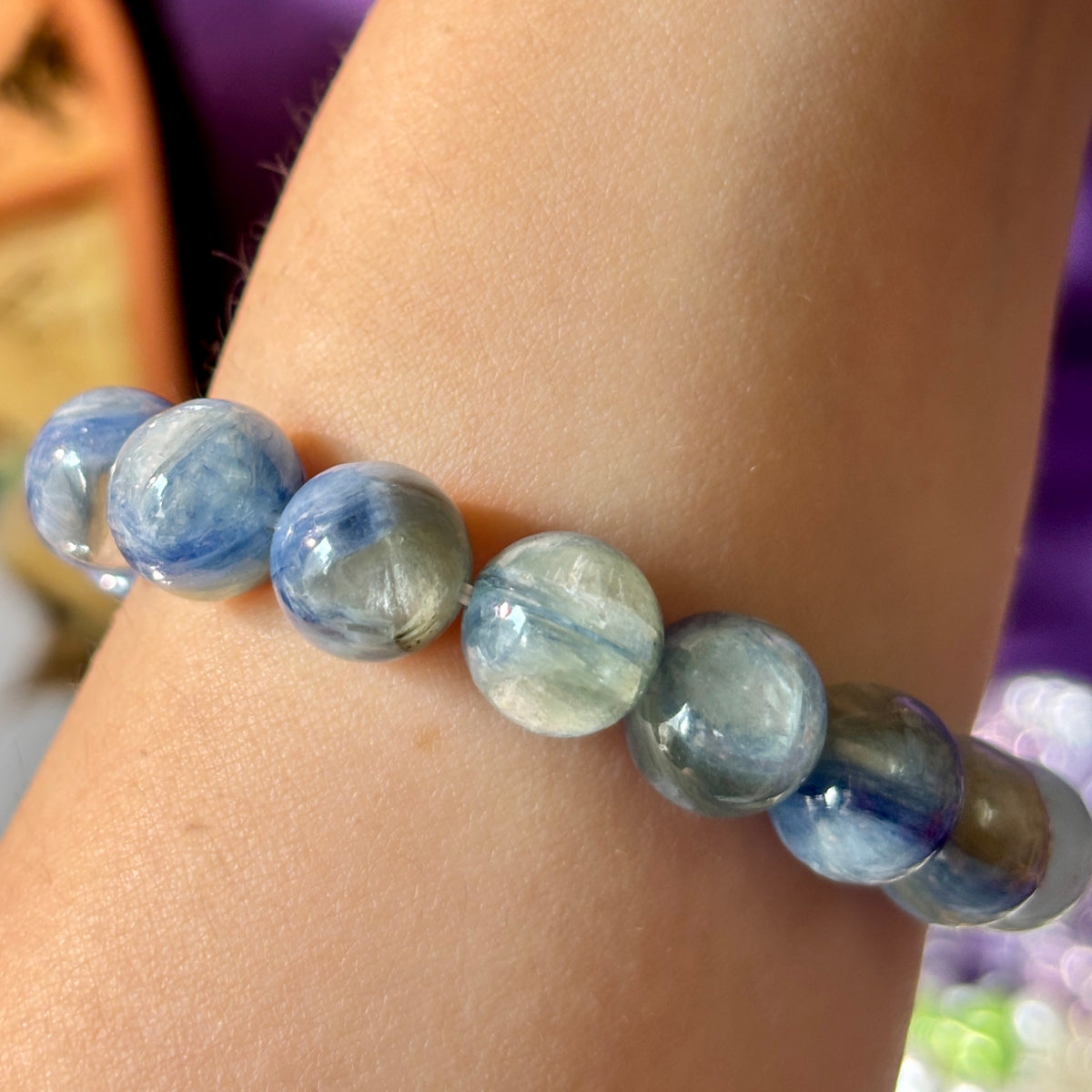 Natural Blue Kyanite & Aquamarine Bracelet | 10mm Gemstone Beads
