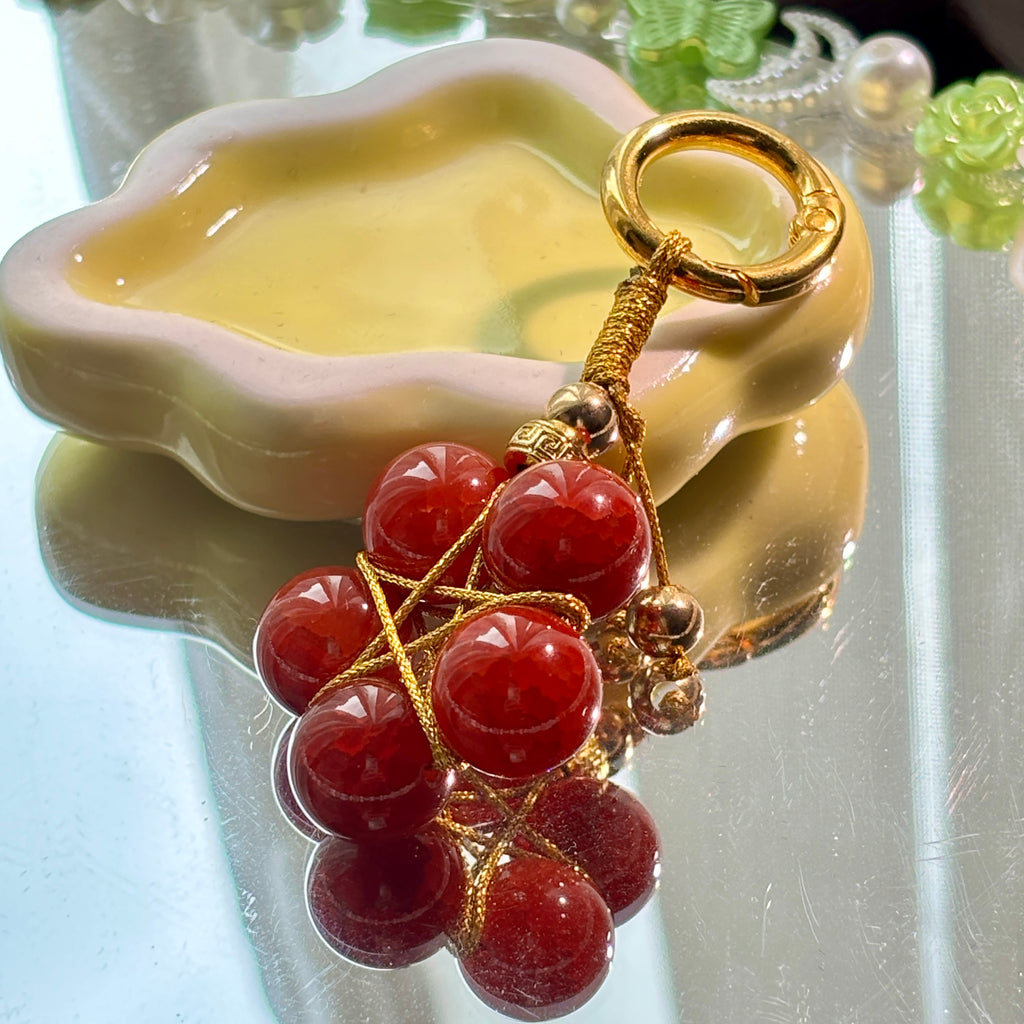 Natural Red Agate Dragon Scale Keychain with Gold-Plated Copper Beads