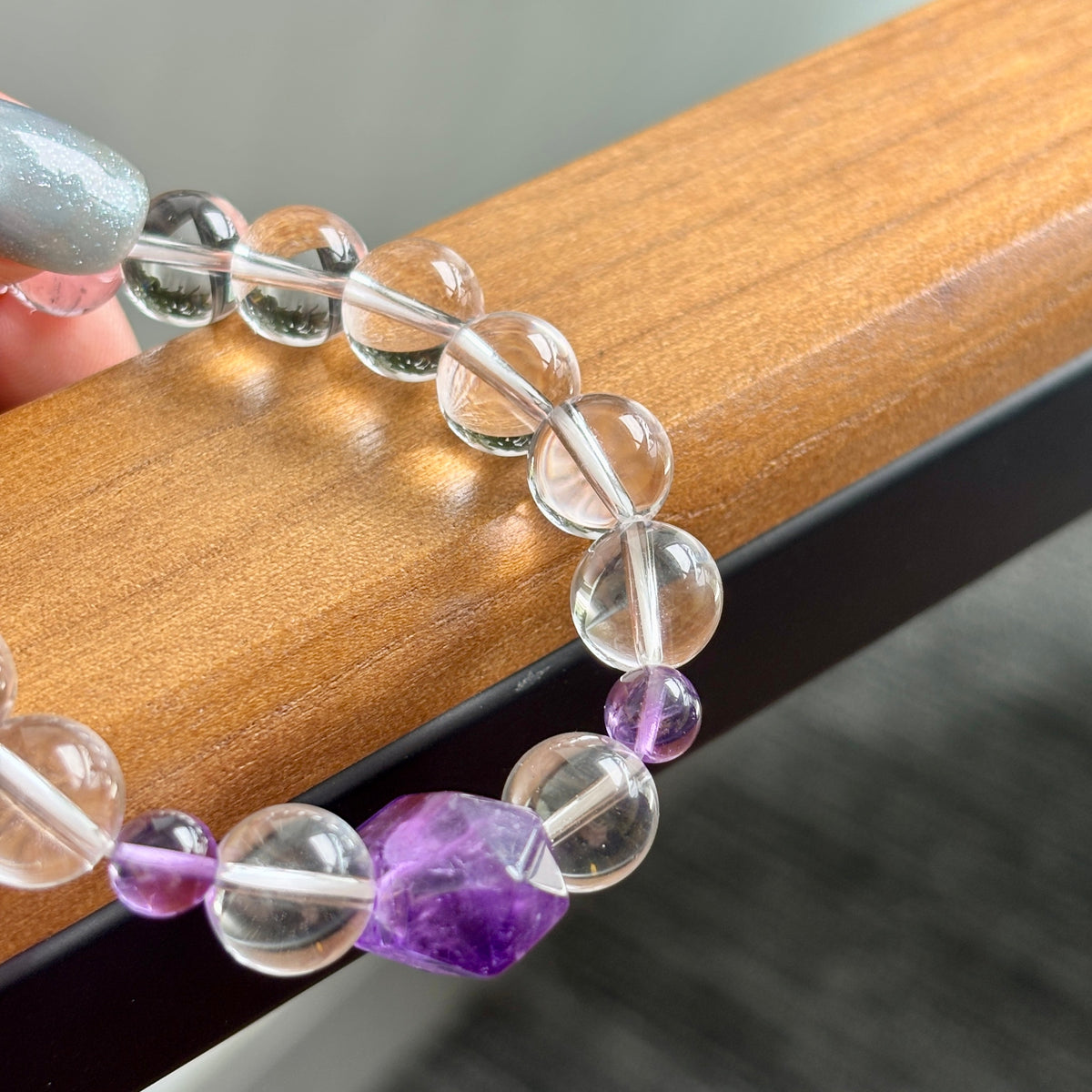 10mm Clear Quartz & Amethyst Bracelet with Uruguay Amethyst